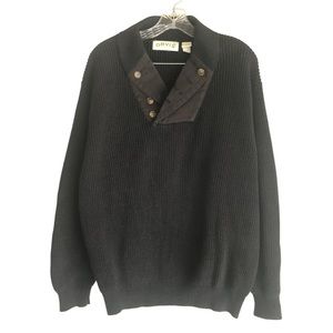 Orvis Men's Sweater Size XXL Black 100% Cotton Collared Elbow Patch Long Sleeve